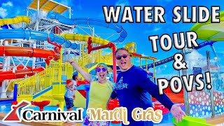 Carnival Mardi Gras WaterWorks Tour POVs amp Restrictions  Onboard Waterpark amp Splash Pad Info [upl. by Namron]