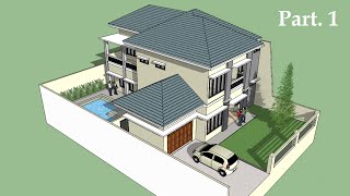 Sketchup tutorial house building Part 1 [upl. by Einnig589]