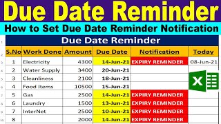 How to Set Due Date Reminder in Excel  Set Reminder Notification in Excel by learning center [upl. by Anaytat]