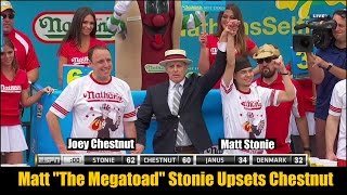 2015 Nathans Hot Dog Eating Contest  Matt Stonie Upsets Joey Chestnut [upl. by Melamie503]