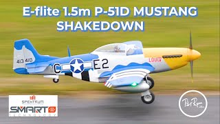 Eflite P51D Mustang 15m with Smart Technology Shakedown Flights [upl. by Ariamo]