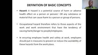 OCCUPATIONAL HEALTH AND SAFETY MANAGEMENT Basic Concepts Lecture 1 [upl. by Annek]