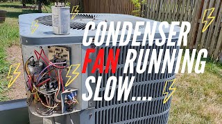 AC Condenser fan running slow  AC Capacitor Fix [upl. by Lorrad340]