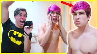 PINK HAIR DYE ON ROOMMATE PRANK REVENGE  Colby Brock [upl. by Kathe]