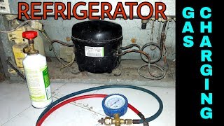 Refrigerator Gas Charging Fridge repair R134a In English [upl. by Dane]