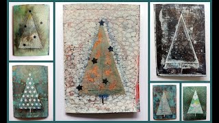 Gelli plate Gelatineplatte Monoprinting Monotypie Weihnachtskarten Christmas cards easy simple [upl. by Liahkim]