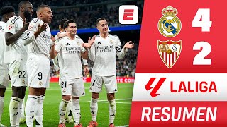 REAL MADRID GOLEÓ 42 al SEVILLA con GOLAZO DE MBAPPÉ y supera al BARCELONA en la tabla  La Liga [upl. by Aerdna]