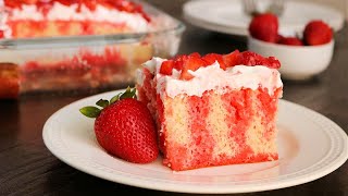 Easy Strawberry Jello Poke Cake  So Delicious [upl. by Wanyen]