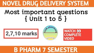 NDDS important questions  unit 1 to 5  Trickpharmacy [upl. by Nida37]