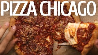 Deep Dish Pizza Cast Iron Skillet  How To Make Chicago Style Pizza  SUPER CHEESY [upl. by Keil]