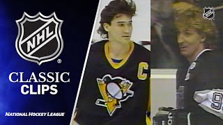 Gretzky and Lemieux square off in 1990 NHL AllStar Skills Competition [upl. by Aihsekal]