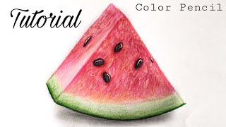 How To Draw A Watermelon  Colored Pencil Tutorial Very Easy [upl. by Nader]