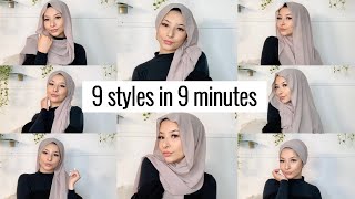 9 STYLES IN 9 MINUTES   Hijab tutorial for beginners [upl. by Elston]