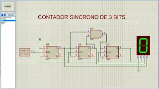 CONTADOR SINCRONO DE 3 BITS  PROTEUS [upl. by Trumann48]