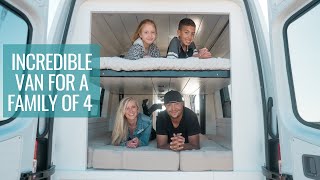 FAMILY VAN TOUR Incredible Bunk Bed System amp Full Bathroom  4x4 Sprinter Van Conversion [upl. by Eerok]