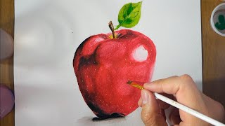 Cómo dibujar una manzana con acuarelas fácil paso a paso  pintar una manzana [upl. by Auqcinahs]