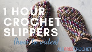 One Hour Crochet Slippers Instructions [upl. by Eliza]