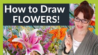 How To Draw Flowers For Beginners 12 EASY tips [upl. by Akcirderf]