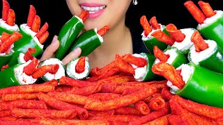 ASMR VIRAL TIK TOK JALAPENOS WITH CREAM CHEESE AND TAKIS  TAKIS ASMR  EATING ASMR  TracyN ASMR [upl. by Alliber]