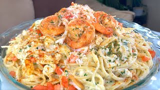 HOW TO MAKE CRAB AND SHRIMP PASTA [upl. by Jdavie110]