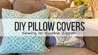 DIY PILLOW COVERS  INVISIBLE ZIPPER TUTORIAL  SPRING HOME DECOR [upl. by Ronyam]