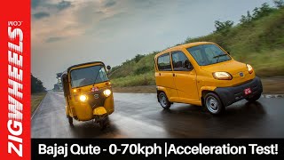 Bajaj Qute  070kph Acceleration Test  ZigWheelscom [upl. by Laureen]