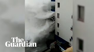 Giant waves in Tenerife destroy seafront balconies [upl. by Teryn]