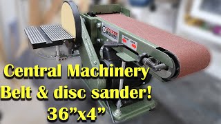 Central Machinery 4quot x 36quot Belt 6quot Disc Sander  97181 Use and Sand Paper Change [upl. by Anih119]