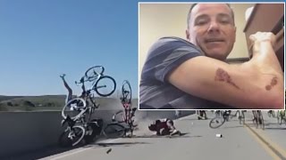 Watch Cyclist Cling To Wall For Dear Life In Horrible Accident [upl. by Sternick]