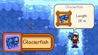 WHERE AND HOW TO CATCH LEGENDARY FISH  GLACIERFISH Stardew Valley [upl. by Volkan406]