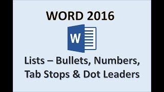 Word 2016  Bullet Points Tab Stops amp Numbering  How to Add Put Insert Use Bullets in Microsoft MS [upl. by Moneta61]