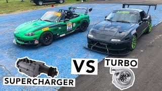 Supercharged Miata VS Turbo Miata Track Battle [upl. by Olbap672]