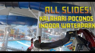 4K ALL Waterslides at Kalahari Indoor Waterpark Pocono Mountain PA [upl. by Cassil438]