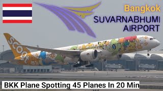 Bangkok Suvarnabhumi Airport  Plane Spotting  45 Planes In 20 Min [upl. by Drauode126]