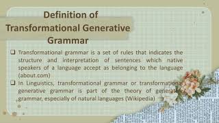 Transformational Generative Grammar [upl. by Aramenta]