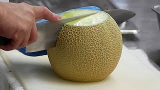 Best Melon Cutting Japanese Skills How to Cut a Cantaloupe [upl. by Asillim]