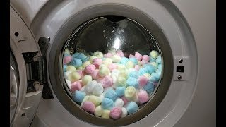 Experiment  Colored Cotton Balls  in a Washing Machine [upl. by Yanad]