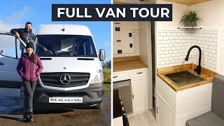 VAN TOUR  DIY Sprinter Van Conversion with Full Bathroom  Gorgeous Tiny Home For Off Grid Living [upl. by Aseek]