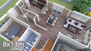 Plan 3D Interior Design Home Plan 8x13m Full Plan 3Beds [upl. by Letniuq]