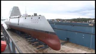 DDG 1000 Launch from Drydock Timelapse [upl. by Imotas]