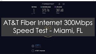 ATampT Fiber Internet 300Mbps Speed Tier Speed Test Oct 2019  Miami FL [upl. by Sillig]