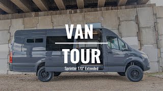 VAN TOUR  Sprinter 170” Extended High Roof 4x4  Custom Camper Van Build  Rossmönster Vans [upl. by Hernardo]