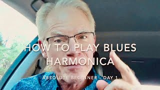 How To Play Blues Harmonica – Absolute Beginner  Day 1 [upl. by Ayotas]