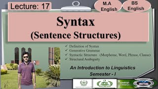 Syntax  Syntactic Analysis  Structural Ambiguity  Lecture 17 Linguistics I [upl. by Eiramesor]