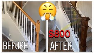 DIY Staircase Railing Remodel  Full Video [upl. by Lucy308]