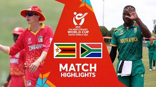 Zimbabwe v South Africa  Match Highlights  U19 CWC 2024 [upl. by Hgielac]