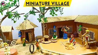 Miniature Village Model with Cardboard and Clay  Mini Farmer  Mini village School Project  Farm [upl. by Joby]