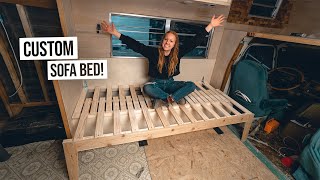 RV Renovation  Building Our CUSTOM Pull Out Couch Bed Ep 16 [upl. by Ailad]