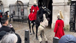 Three Guards Wrestle To Control FREAKED Horse [upl. by Haines]