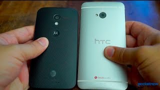 Moto X vs HTC One  Pocketnow [upl. by Icnan]